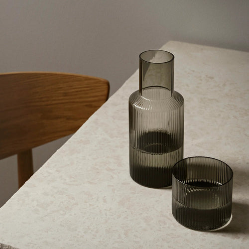Karaffe Set mit Glas Rauchglas Ripple